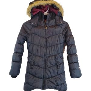 Lucky Brand Winter Puffer Jacket Coat Size S Womens Black Fur Hooded